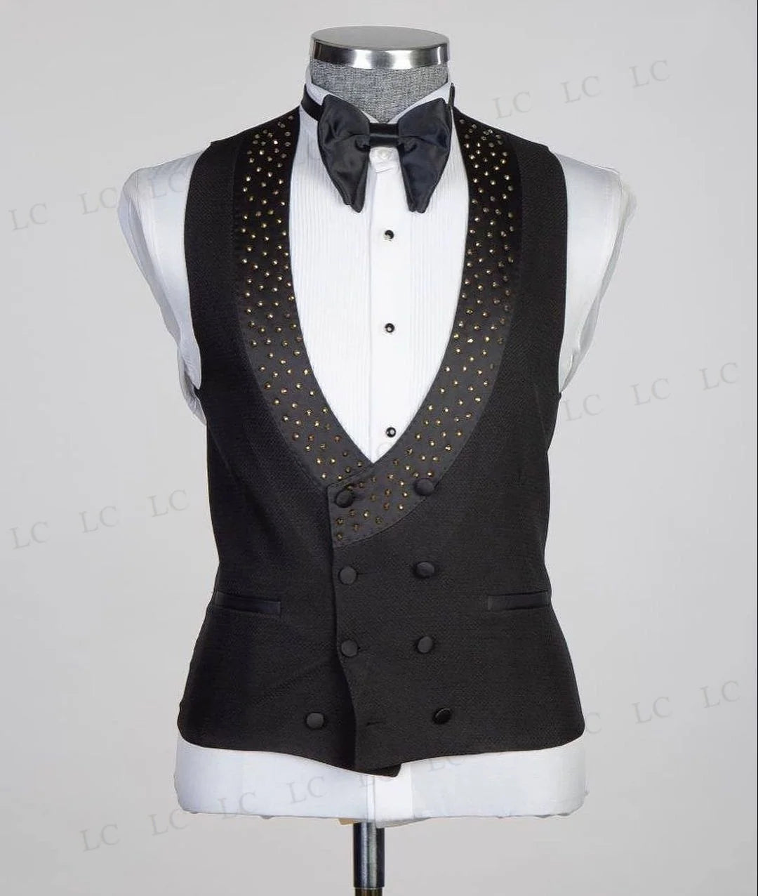 Traje de 3 piezas de lujo para hombre, con chaleco, pantalones y diamantes, esmoquin con abalorios, ropa de fiesta de alta costura, para boda, novio, talla grande, personalizado.