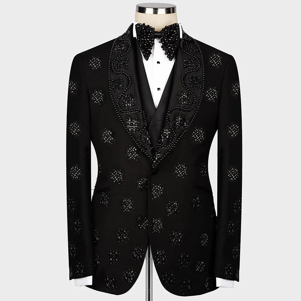 Elegante esmoquin con cuentas y diamantes de imitación para hombre: traje de boda de 3 piezas, perfecto para el novio, cenas y eventos de graduación.