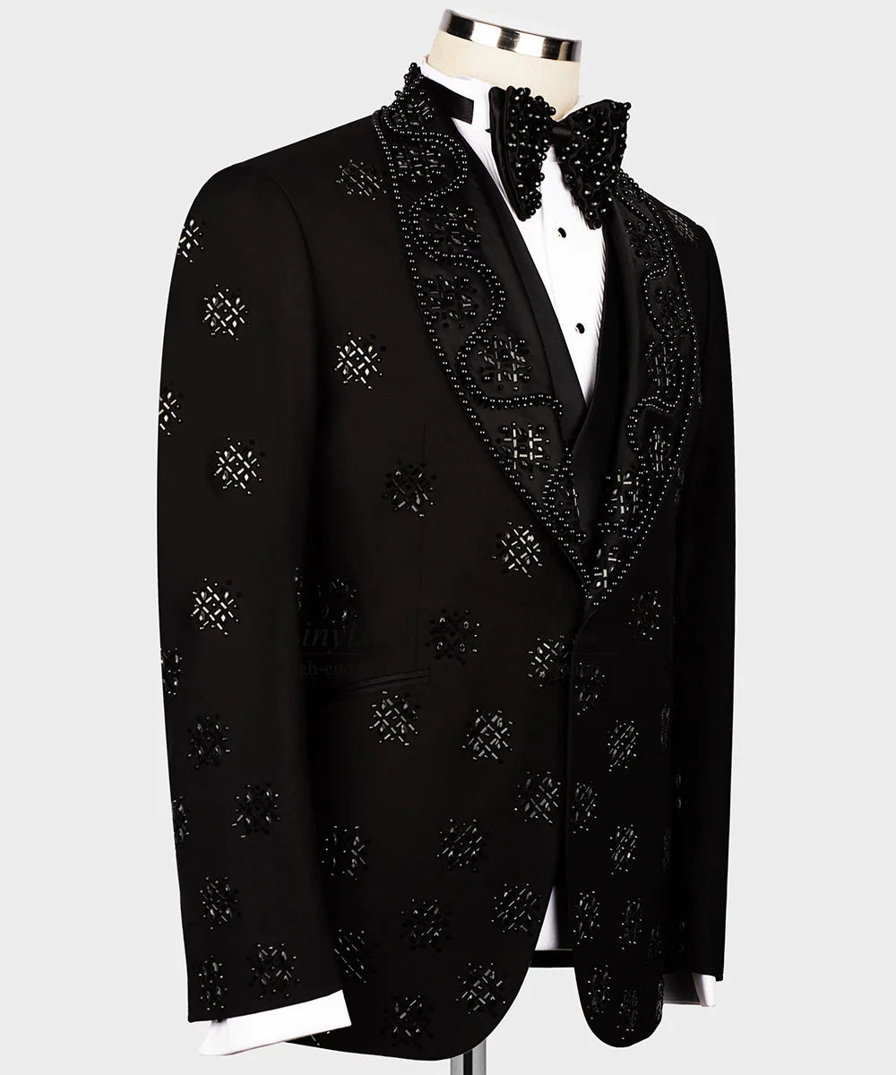 Elegante esmoquin con cuentas y diamantes de imitación para hombre: traje de boda de 3 piezas, perfecto para el novio, cenas y eventos de graduación.
