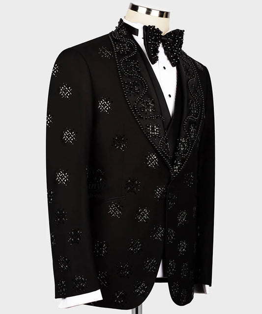 Elegante esmoquin con cuentas y diamantes de imitación para hombre: traje de boda de 3 piezas, perfecto para el novio, cenas y eventos de graduación.