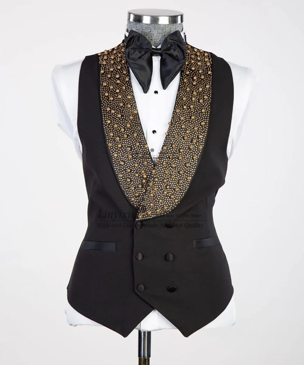 Costume 3 pièces pour homme, luxueux, avec ornements de bijoux, smoking, costume de mariage, dîner, soirée, châle, bal de promo, blazer 