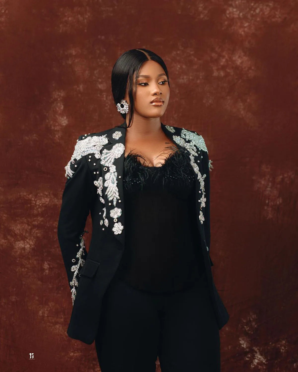 Ensemble 2 pièces luxueux pour femme, veste, pantalon, revers pointu, perles, cristal, blazer, un bouton, grande taille, robes de tous les jours, grande taille