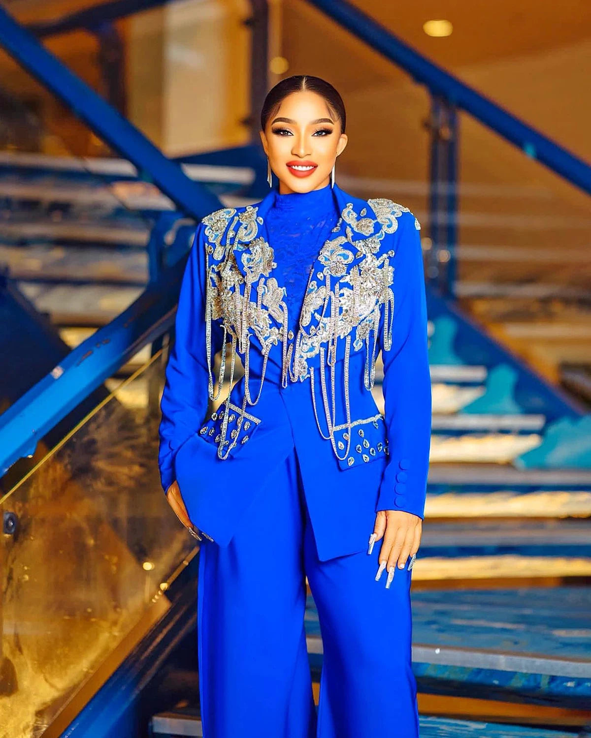 Luxury Women Pants Suits Slim Fit Two Pieces Blazer Suits Set Ladies Prom Party Wedding Wear Outfit (Jacket+Pants)