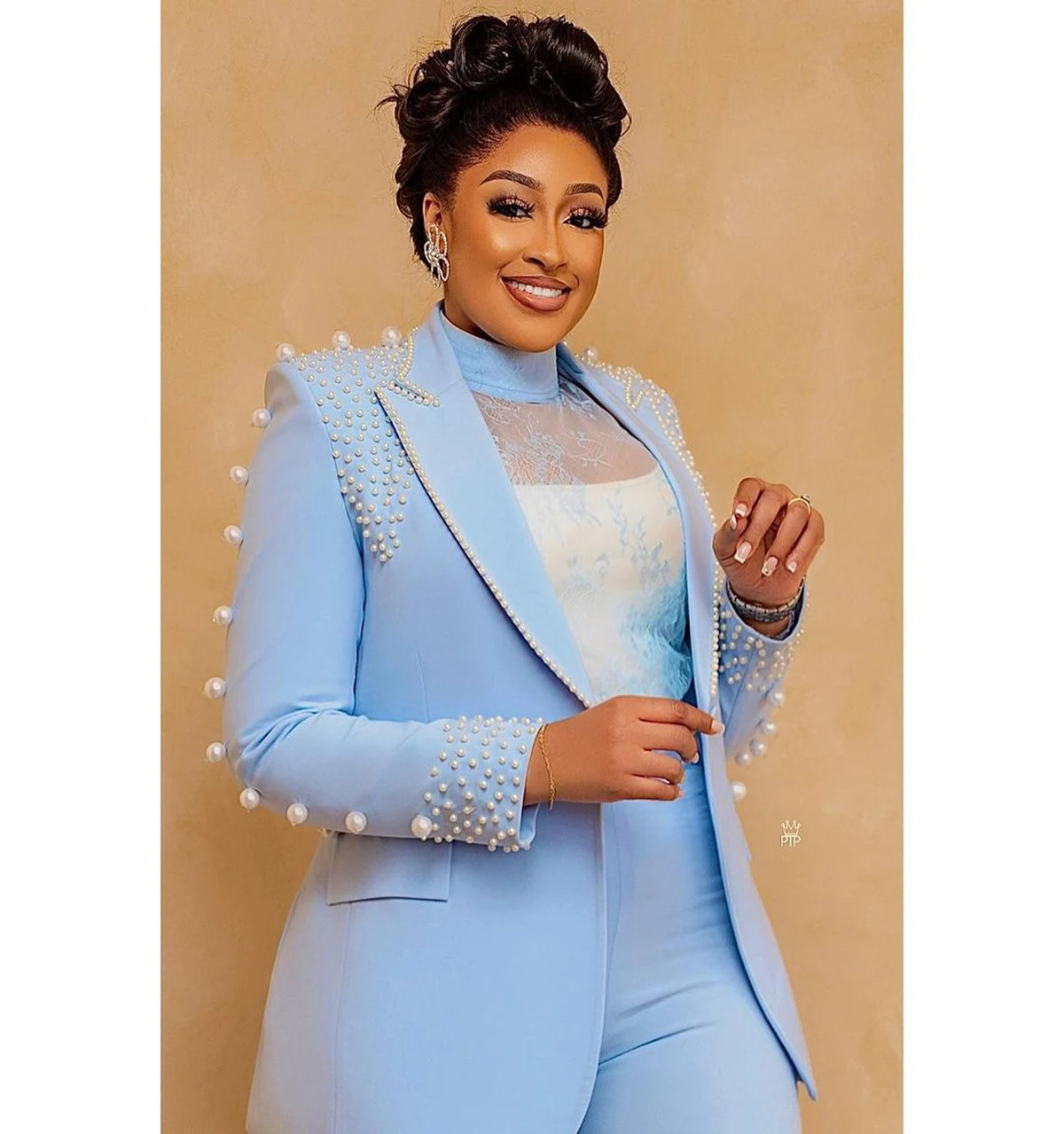 Luxury Beaded Women Pants Jacket Suits Mordern Pearls Blazer Custom Made Flare Trousers Daily Formal Party Gown