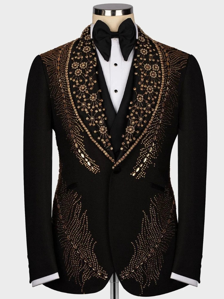 Blazer de una pieza con cuentas de lujo y diamantes brillantes para hombre, traje de un botón con solapa ancha, formal, para graduación, boda, novio, talla grande, a medida