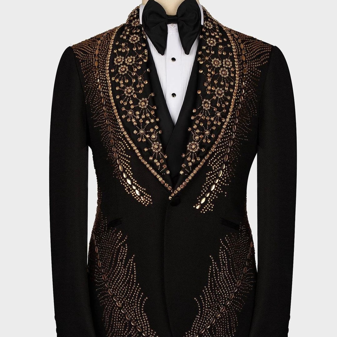 Costume de luxe pour homme, blazer une pièce scintillant, perles et diamants, à un bouton, à revers large, formel, bal, mariage, marié, grande taille, sur mesure