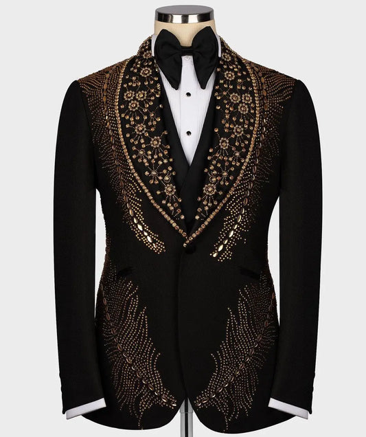 Blazer de una pieza con cuentas de lujo y diamantes brillantes para hombre, traje de un botón con solapa ancha, formal, para graduación, boda, novio, talla grande, a medida