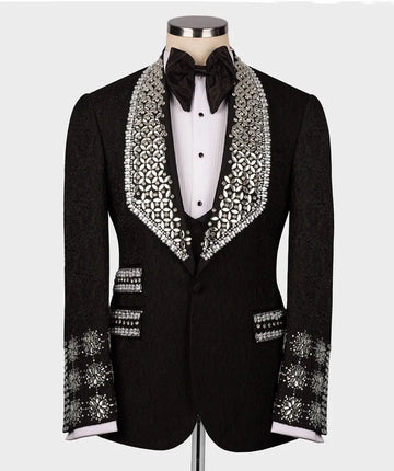 Luxury Beads Diamonds Sparkly2 Pieces Blazer Vest Men Suits One Button Wide Lapel Formal Prom Wedding Groom Plus Size