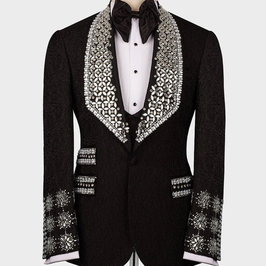 Exquisite Luxury Beaded Blazer Vest for Men, Sparkling One Button Wide Lapel Suit, Perfect for Weddings, Prom, and Formal Events, Plus Size Tailored Fit