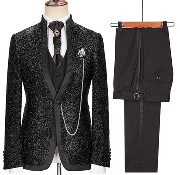 Luxury Black Men Suits Set Formal 3 Pcs Wedding Groom Tuxedo Custom Made Gentlemen Male Office Party Jacket Coat