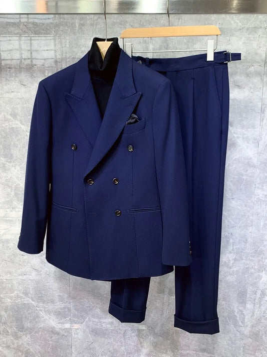 Ensemble blazer croisé de luxe de style britannique vintage pour hommes, costumes de bureau élégants pour hommes, costumes de soirée et de mariage formels