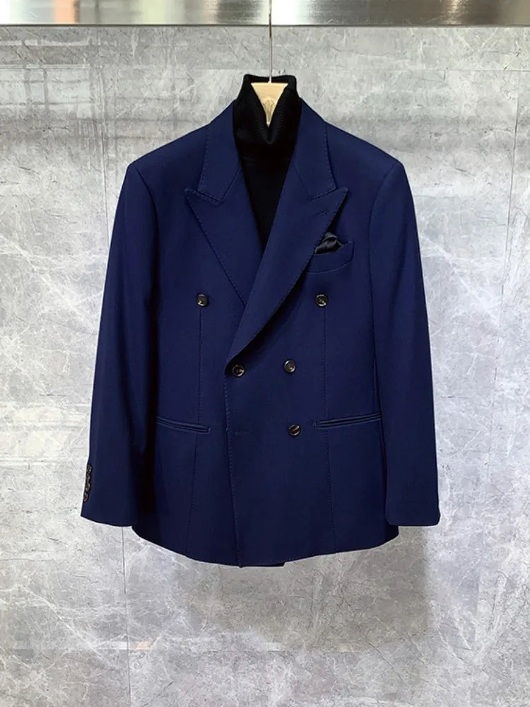 Conjuntos de blazer cruzado vintage de estilo británico de lujo para hombre, trajes elegantes de diseño para oficina, negocios, formales, fiestas y bodas.