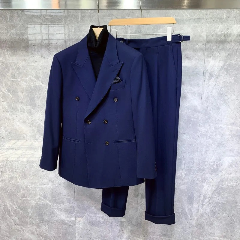 Conjuntos de blazer cruzado vintage de estilo británico de lujo para hombre, trajes elegantes de diseño para oficina, negocios, formales, fiestas y bodas.