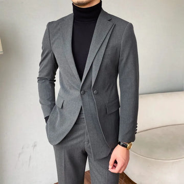 Luxury Business Suits For Men Stitching Double Collar Formal Casual Dress Suits 2 Pieces Elegant Slim Costume Homme Double Vent