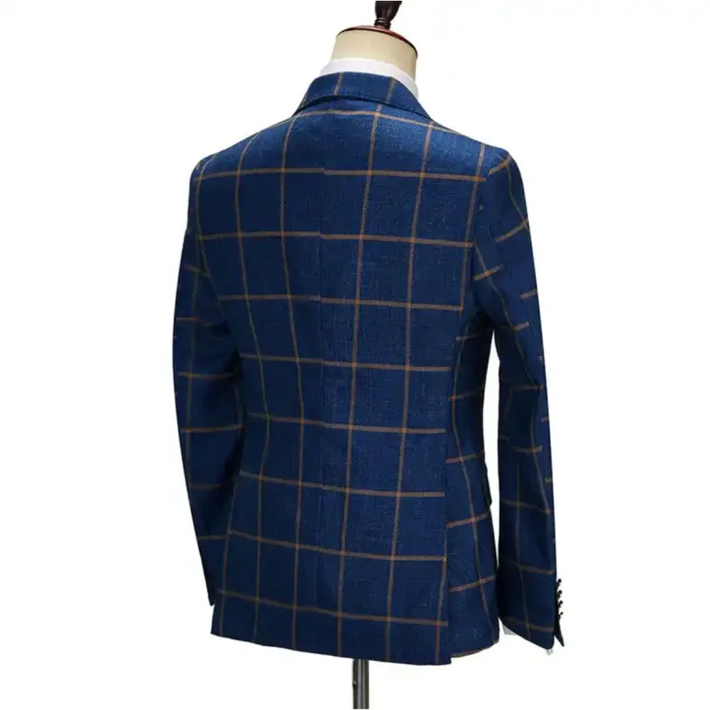 Luxury Check Plaid Men Suits 2 Pieces Set Peaked Lapel Business Party Costume Homme Wedding Groom Tuxedos Dress Jacket Pants
