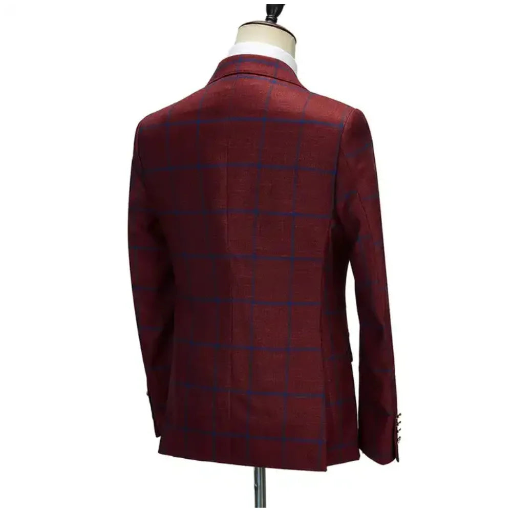 Luxury Check Plaid Men Suits 2 Pieces Set Peaked Lapel Business Party Costume Homme Wedding Groom Tuxedos Dress Jacket Pants