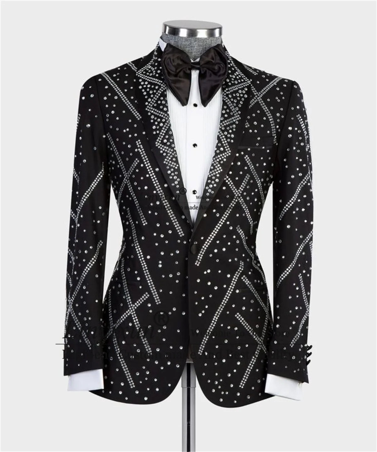 Luxury Crystal Men Suits Beaded Lapel Groom Wedding Tuxedo 2 Pieces Sets Bridegroom Prom Blazers Slim Fit Party