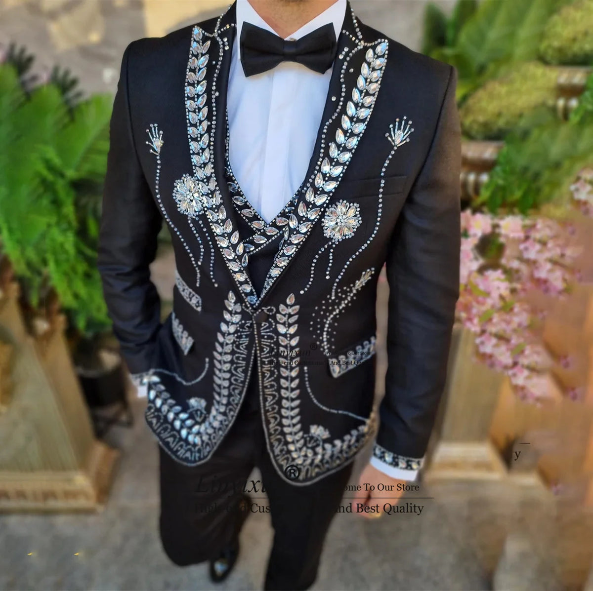 Trajes de boda de lujo con cuentas para hombre, trajes de fiesta de 3 piezas, esmoquin ajustado para novio 