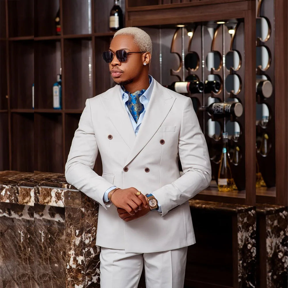 Costume homme de luxe à double boutonnage, blazer élégant, revers en pointe, coupe slim, vêtements masculins de haute qualité, ensemble veste et pantalon 2 pièces