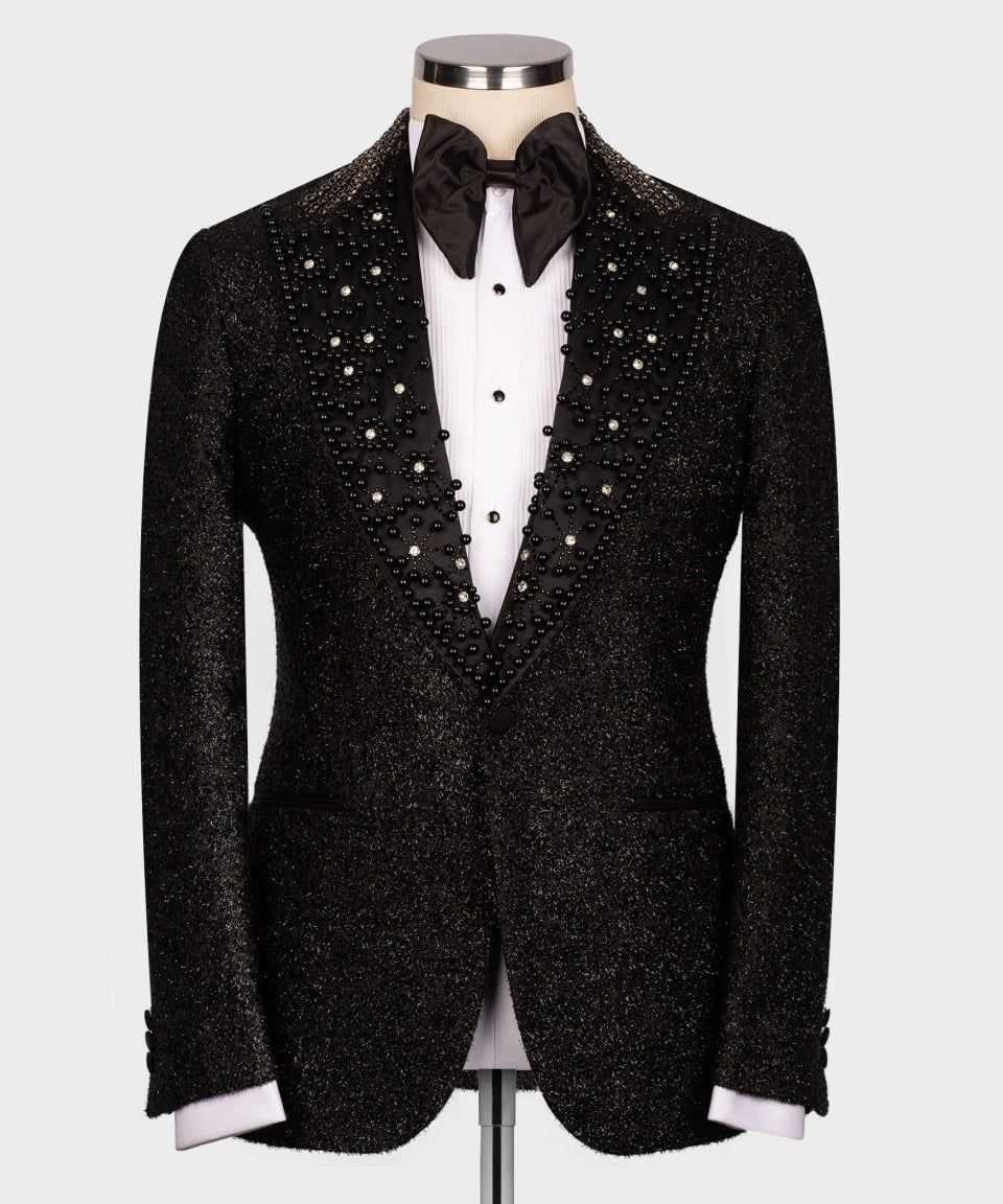 Esmoquin de boda de lujo de Dubái con purpurina, trajes formales para novio, corte entallado, con cuentas de cristales, blazer y pantalones para hombre, traje árabe de 2 piezas para fiesta de graduación.