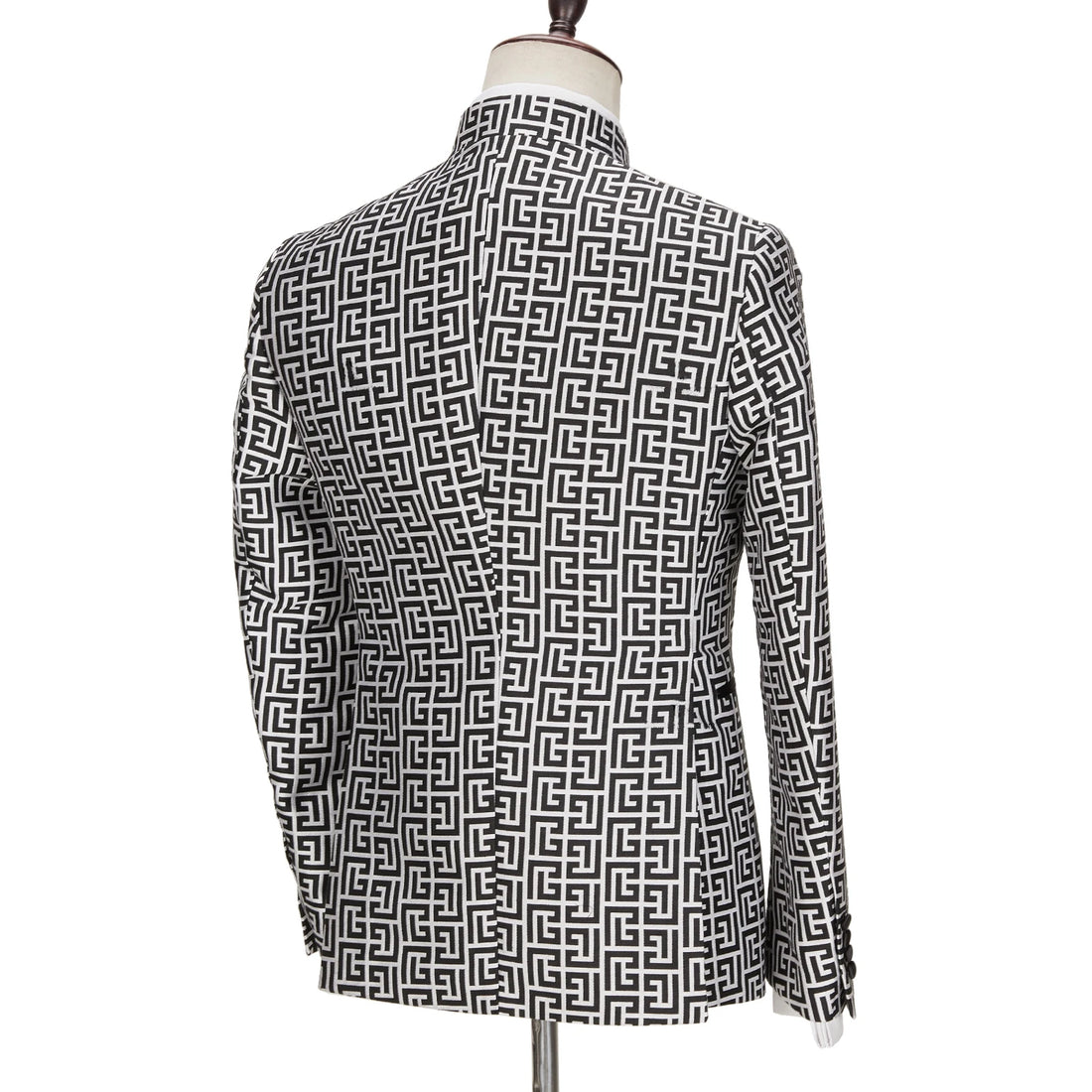 Blazer croisé à motif géométrique pour homme avec revers noir et poche poitrine 