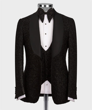 Luxury Glitter Wedding Tuxedo Black Formal Groom Men Suits 3pcs Blazer Vest Pants Wedding Prom Party Suit for Male