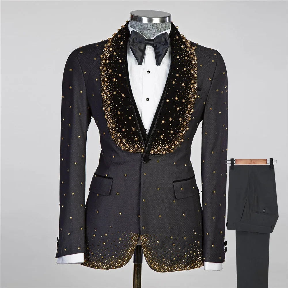 Costume de luxe 3 pièces pour homme, avec perles et diamants, pour mariage, sur mesure, pour soirée, affaires, smoking, à la mode