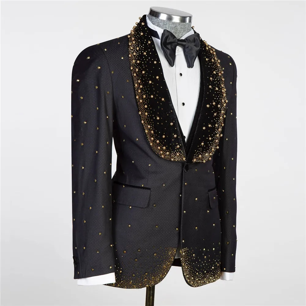 Costume de luxe 3 pièces pour homme, avec perles et diamants, pour mariage, sur mesure, pour soirée, affaires, smoking, à la mode