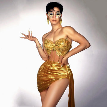 Luxury Gold Diamond Formal Occasion Cocktail Dresses 2-Piece Set Prom Gown Outfit Sexy Girls Short Prom Dress Birthday