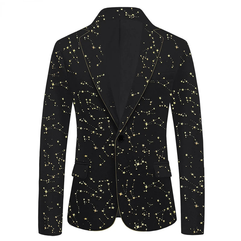 Starry Night Velvet Blazer for Men Stylish One Button Notched Lapel Jacket Perfect for Weddings and Parties