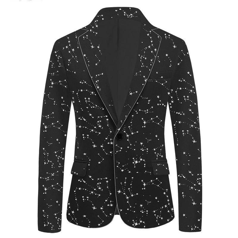 Starry Night Velvet Blazer for Men Stylish One Button Notched Lapel Jacket Perfect for Weddings and Parties