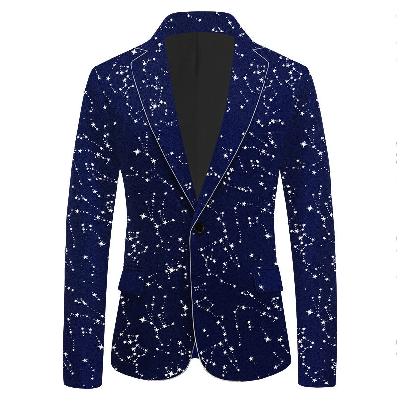 Starry Night Velvet Blazer for Men Stylish One Button Notched Lapel Jacket Perfect for Weddings and Parties