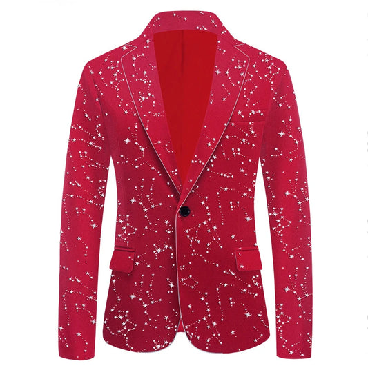 Starry Night Velvet Blazer for Men Stylish One Button Notched Lapel Jacket Perfect for Weddings and Parties