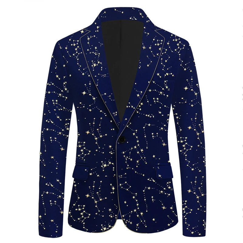 Starry Night Velvet Blazer for Men Stylish One Button Notched Lapel Jacket Perfect for Weddings and Parties