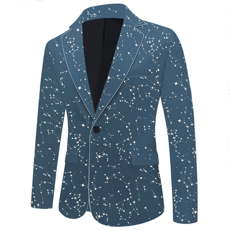 Starry Night Velvet Blazer for Men Stylish One Button Notched Lapel Jacket Perfect for Weddings and Parties