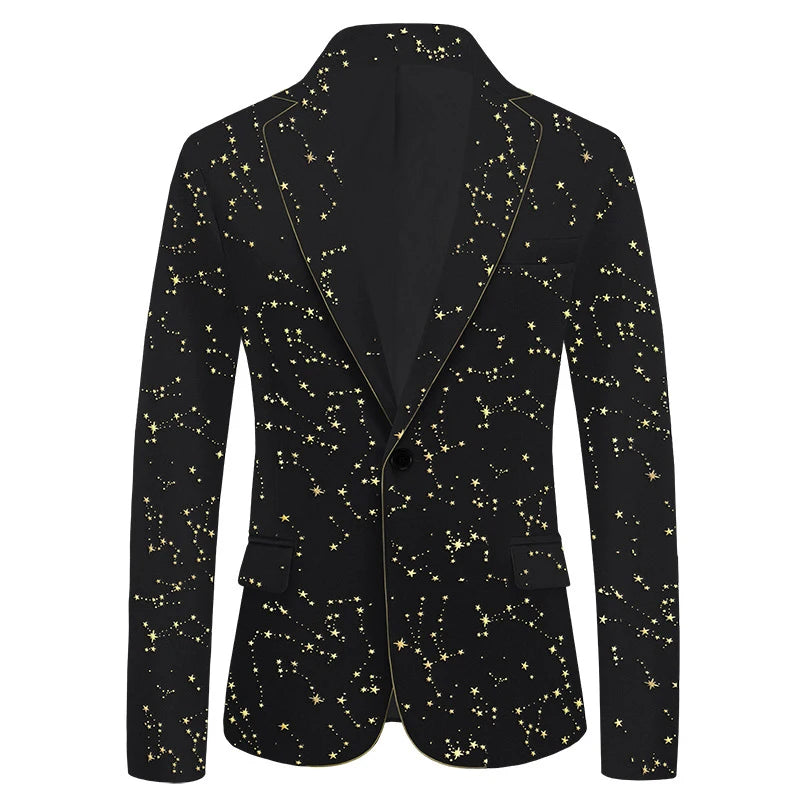Starry Night Velvet Blazer for Men Stylish One Button Notched Lapel Jacket Perfect for Weddings and Parties