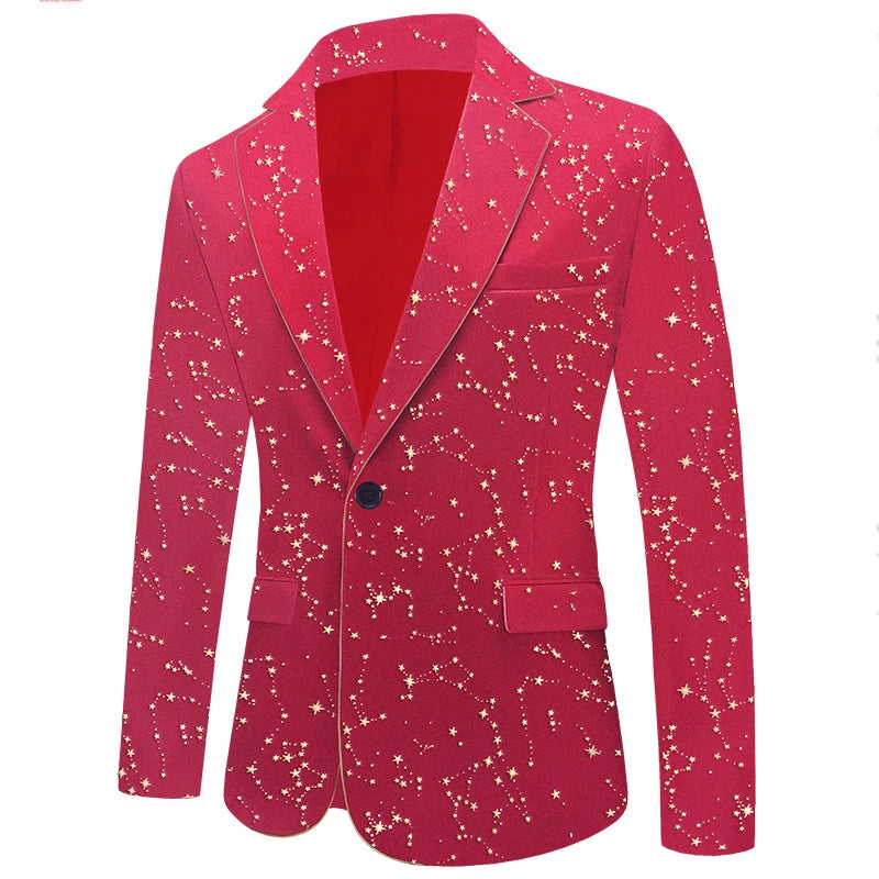 Starry Night Velvet Blazer for Men Stylish One Button Notched Lapel Jacket Perfect for Weddings and Parties