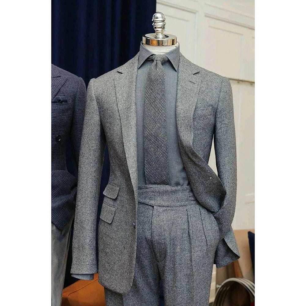 Trajes de lujo grises para hombre, Terno Homme, invierno, solapa con muesca, botonadura sencilla, 2 piezas, chaqueta, pantalones, trajes formales de negocios y fiesta, Terno