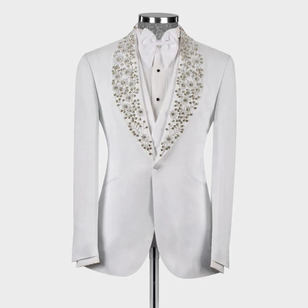 Esmoquin de novio de lujo para boda, con perlas y solapa chal, para graduación, formal, para fiesta, esmoquin de novio para boda, ropa elegante para hombre a medida 