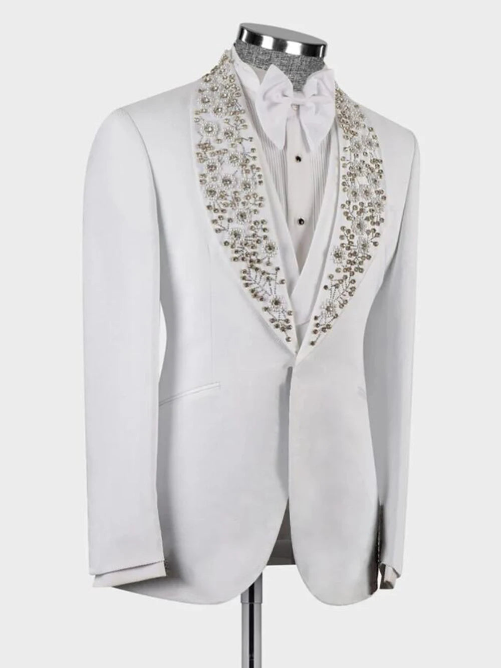 Esmoquin de novio de lujo para boda, con perlas y solapa chal, para graduación, formal, para fiesta, esmoquin de novio para boda, ropa elegante para hombre a medida 