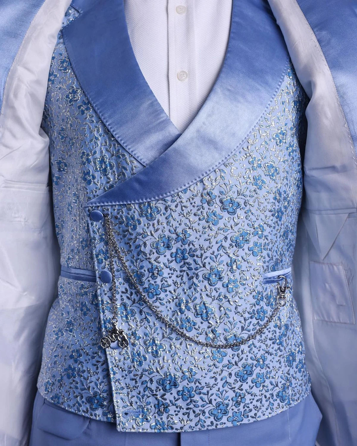 Luxury Jacquard Men's Suits Tailored 3 Pieces Blazer Vest Pants Sheer Satin Lapel One Button Wedding Slim Custom Made Plus Size