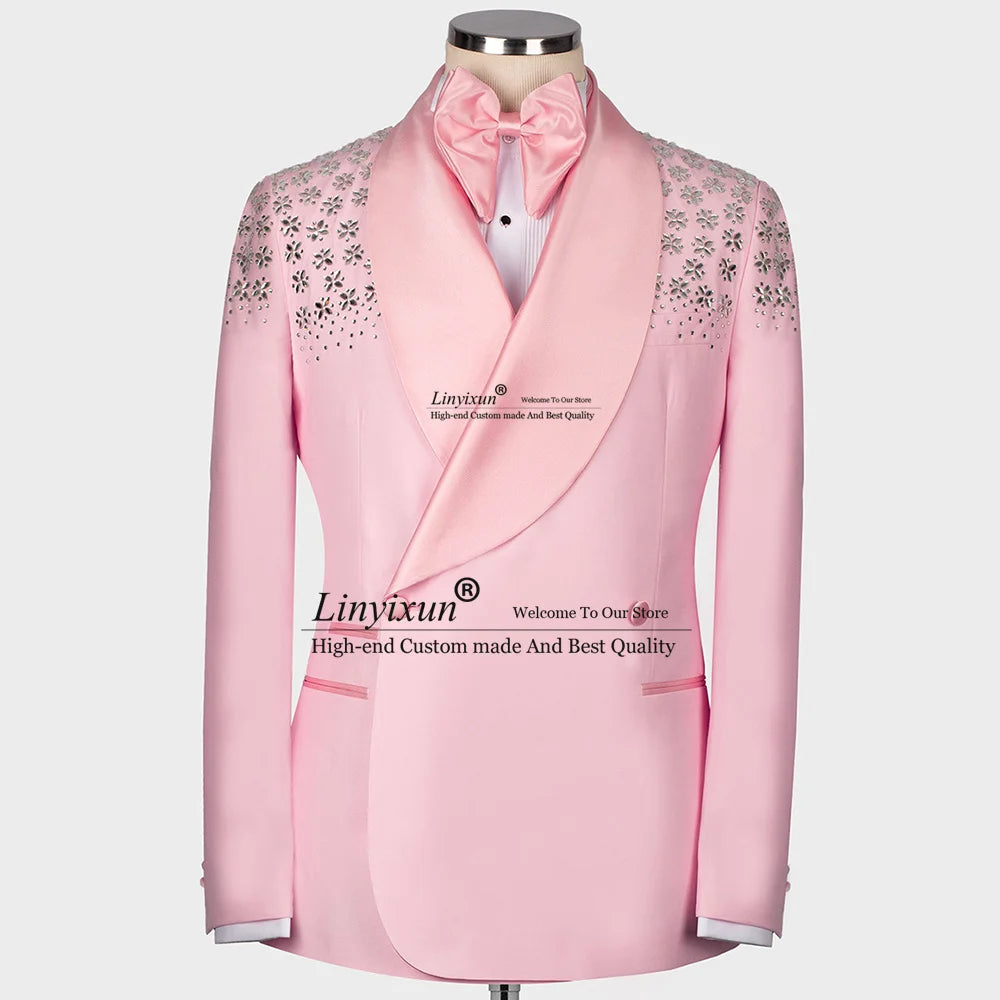 Luxury Jewelry Ornament Tuxedos Men Suits 2 Pieces Wedding Groom Dinner Party Male Prom Blazers Ternos Completo