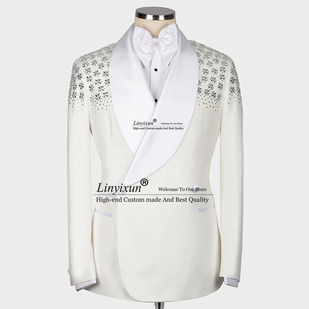 Luxury Jewelry Ornament Tuxedos Men Suits 2 Pieces Wedding Groom Dinner Party Male Prom Blazers Ternos Completo