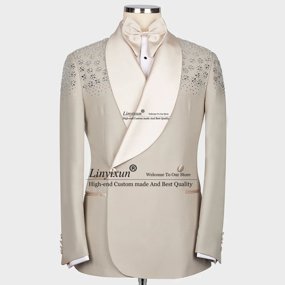 Luxury Jewelry Ornament Tuxedos Men Suits 2 Pieces Wedding Groom Dinner Party Male Prom Blazers Ternos Completo