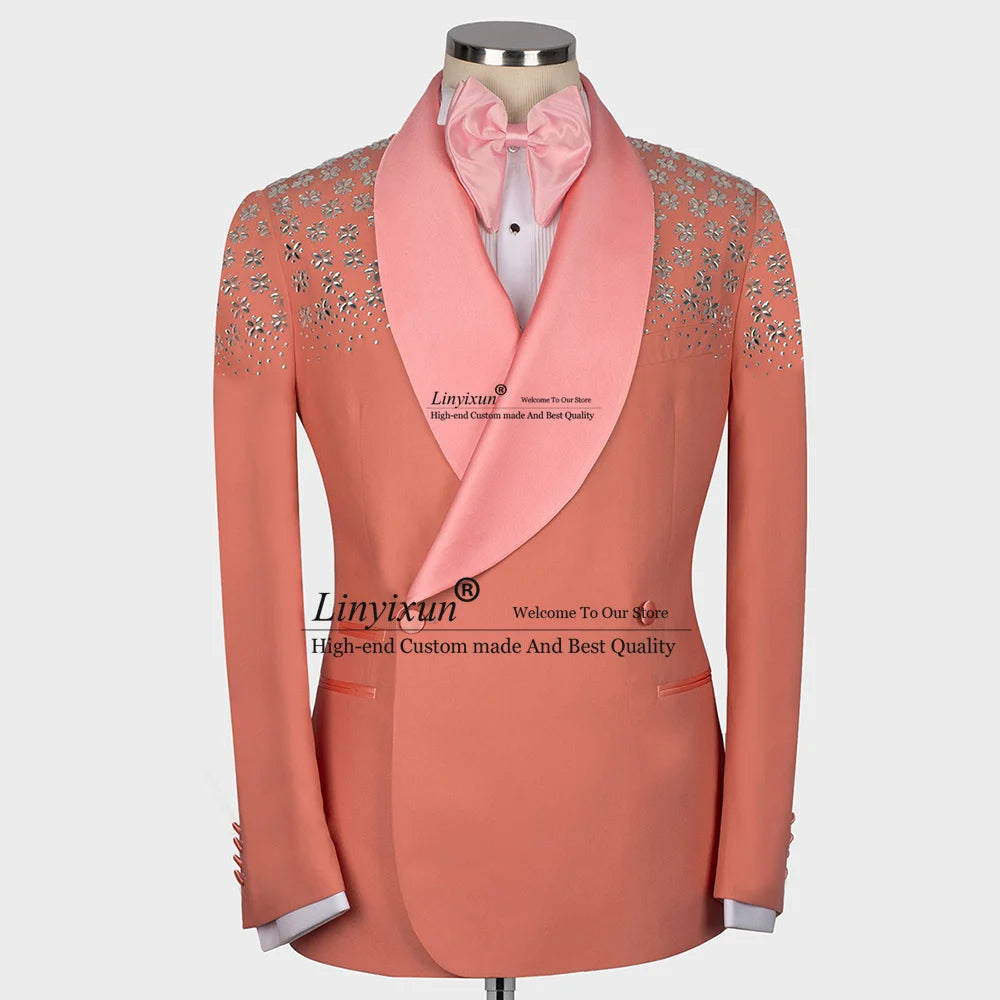 Luxury Jewelry Ornament Tuxedos Men Suits 2 Pieces Wedding Groom Dinner Party Male Prom Blazers Ternos Completo