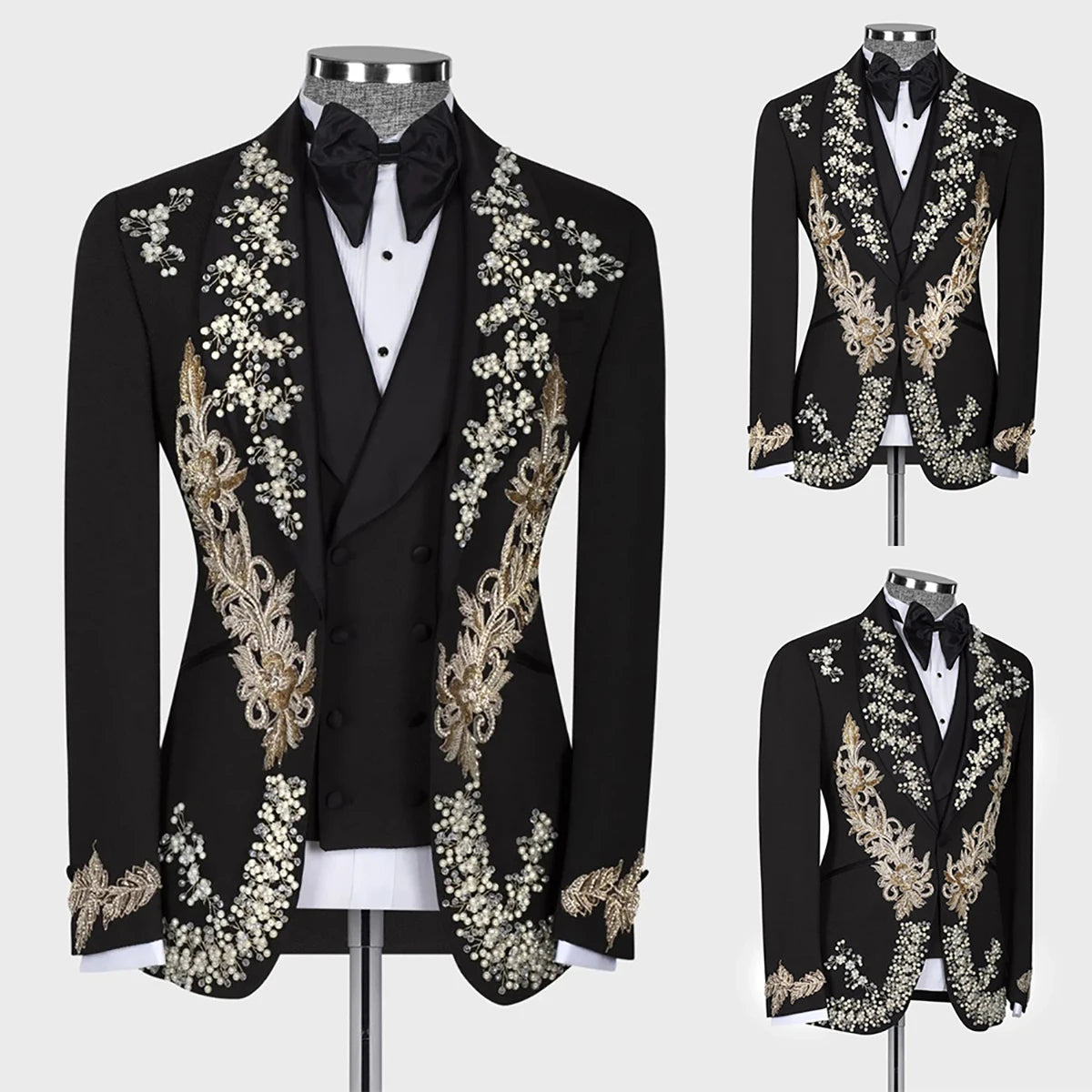 Traje de lujo para hombre, a medida, 2 piezas, blazer, chaleco, esmoquin, un botón, apliques de lentejuelas con cuentas, corte entallado, para boda, novio, graduación, a medida.