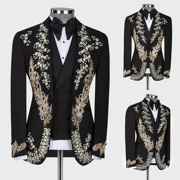 Luxury Men Suit Tailor-Made 2 Pieces Blazer Vest Tuxedo One Button Appliques Sequins Beaded Slim Fit Wedding Groom Prom Tailored