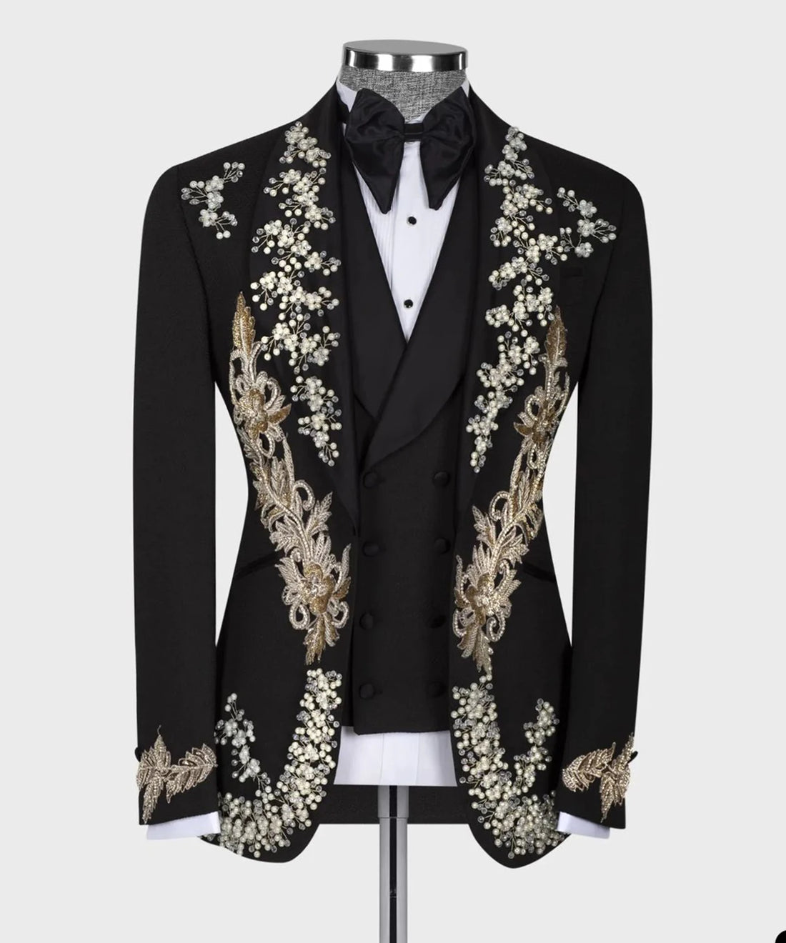Traje de lujo para hombre, a medida, 2 piezas, blazer, chaleco, esmoquin, un botón, apliques de lentejuelas con cuentas, corte entallado, para boda, novio, graduación, a medida.