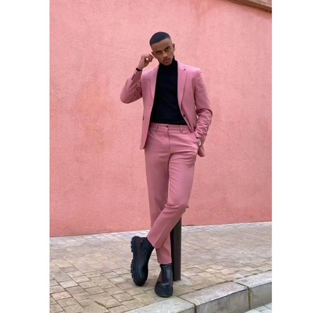 Luxury Men Suits Pink Blazer Elegant 2 Piece Jacket Pants Formal Wedding Slim Fit Custom Made Male Clothing