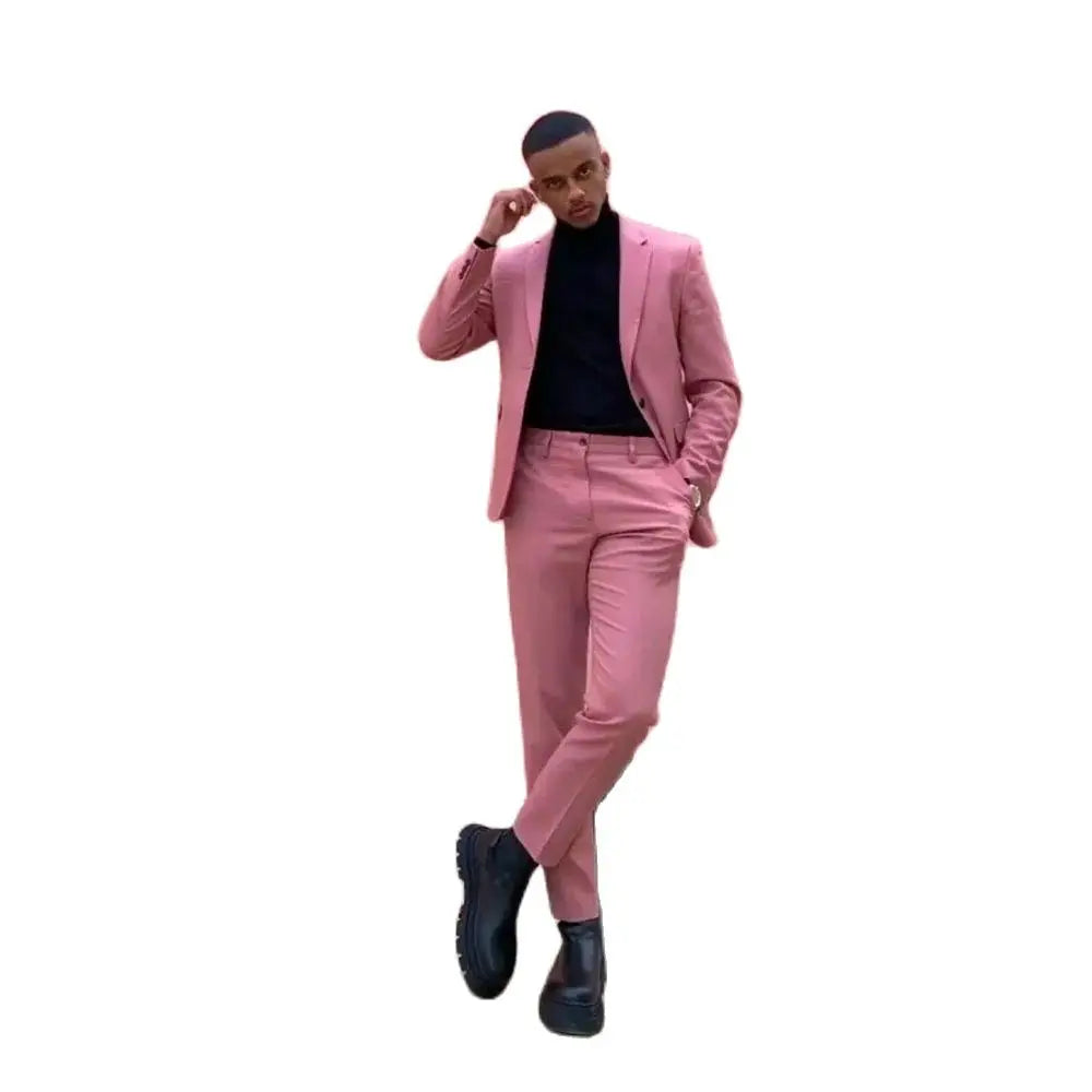 Luxury Men Suits Pink Blazer Elegant 2 Piece Jacket Pants Formal Wedding Slim Fit Custom Made Male Clothing